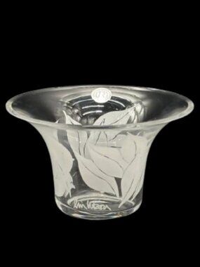Rosendahl Filigran Denmark Liz Utzon Etched Crystal Leaf Tea Light Holder Signed